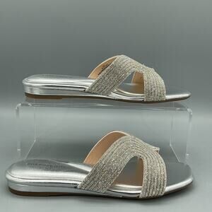 NEW Easy Spirit Women’s Colter Embellished Flat Slide Sandals Silver Size 7.5M